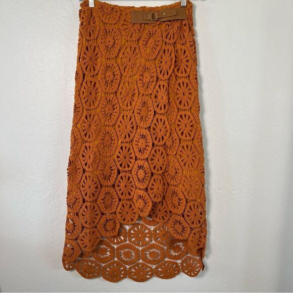 Soft Surroundings Crochet Semsi Wrap Skirt Honey Ginger Western Fall Size Small - Picture 2 of 9